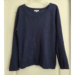 SIMPLE LAGUNA Navy Cashmere Silk Blend Waffle Texture Wide Neck Sweater Sz 3/L